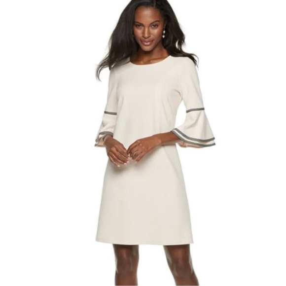 Sharagano White Bell Sleeve Dress Size 4 - Picture 2 of 5